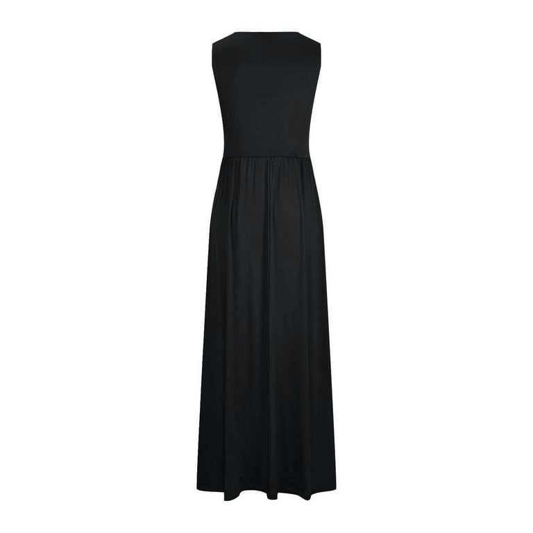 Uppada Womens 2026 Formal Evening Gowns Maxi Dress Cocktail Party V Neck Sleeveless Wedding Guest Long Elegant Dress Pleated Loose Dresses Black,M,
