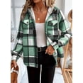 thumbnail image 6 of Womens Plaid Shacket Jacket Long Sleeve Fleece Hooded Jackets Fall Winter Warm Coat Green XXL, 6 of 7