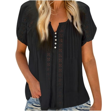 

Women s Summer Tops Lace Hollow-out Short Sleeve T-shirts Loose Fit Casual Cute Shirts for Women