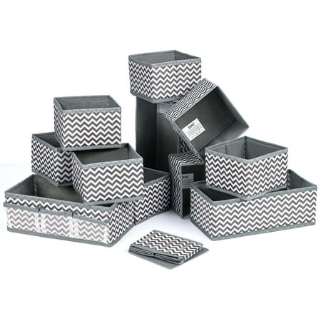

12pcs Dresser Drawer Organiser Fabric Storage Box Foldable Wardrobe Storage Organiser Drawer Dividers Storage Cubes For Bras Socks Underwear Ties Scarves Cosmetics (Grey)