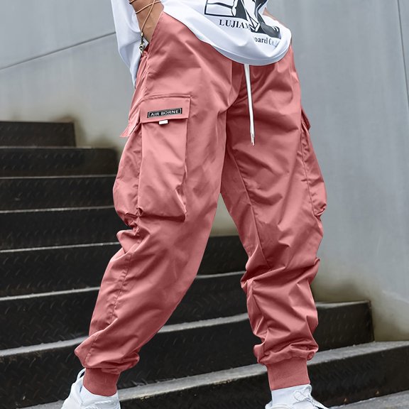 Chbgutlmr Cargo Pants for Men Cinch Bottom Drawstring Elastic Waist Joggers Casual Loose Workout Pants with Pockets