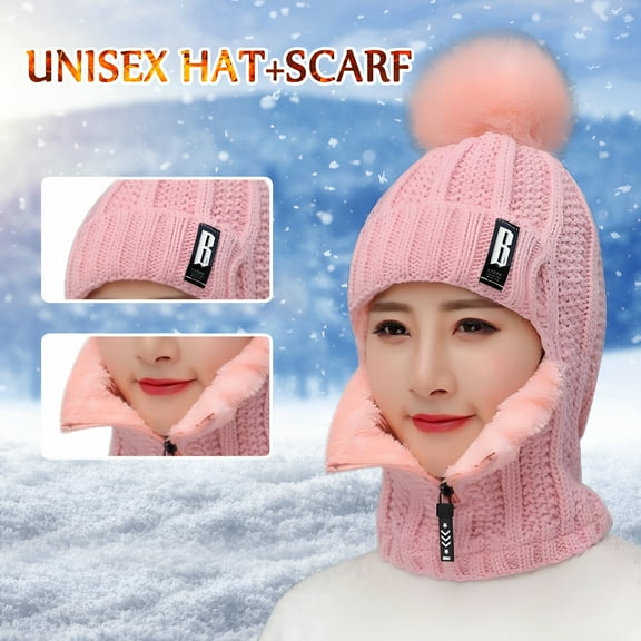 TELOLY Winter Balaclava Fleece Hood Ski Mask for Women Kids, Thermal Face Cover Hat Cap Scarf for Cold Weather Pink