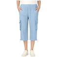 thumbnail image 2 of Twczz Girls Capris with Pockets- Wide Leg Summer Elastic Waist Casual Kids Cargo Pants Blue Size 5-14, 2 of 7