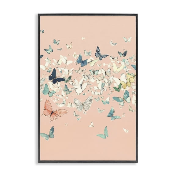 Stupell Industries Contemporary Blush Butterflies over Pink Black Framed Giclee Art, 12 x 18, by Petals Prints Design