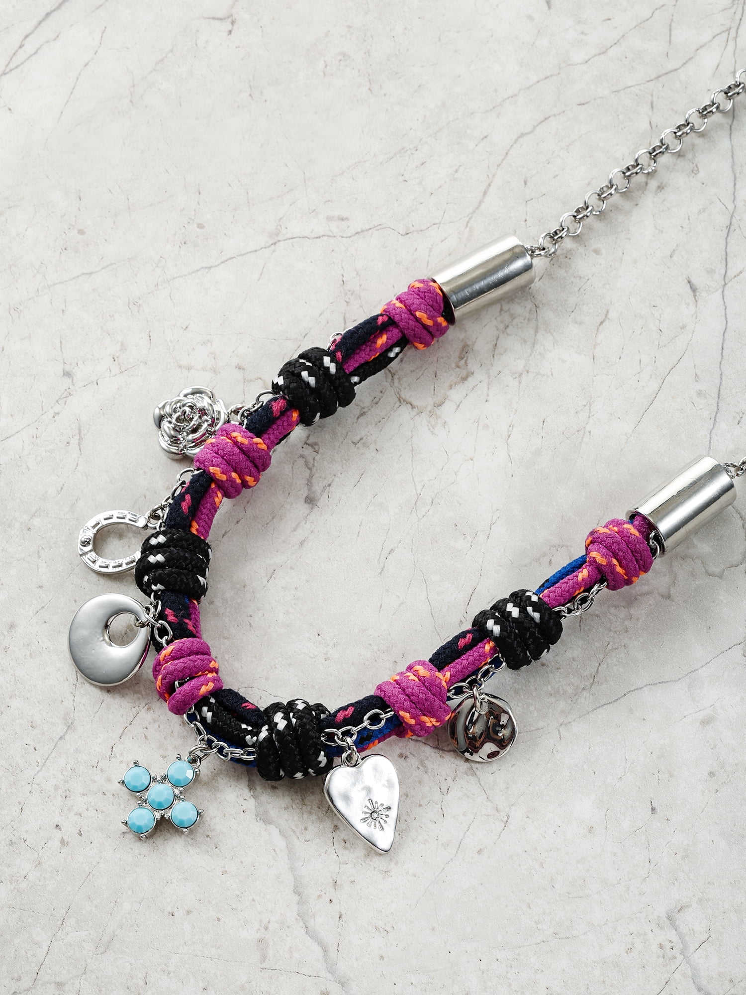 No Boundaries 16" Multicolor Silver-Tone Paracord Necklace with Charms, 1-Piece, Women’s