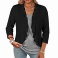 thumbnail image 2 of Women Shrug Lightweight Cardigans Open Front 3/4 Sleeve Ruffled Cardigan for Evening Party Dressy (S,Black), 2 of 4