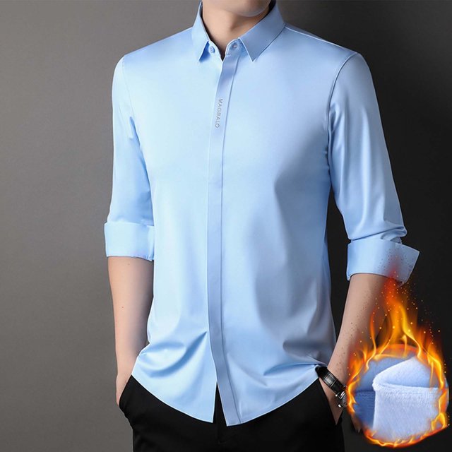 pstuiky camisa de manga larga para hombre, Camisa holgada de manga larga con cuello abatible de terciopelo de color liso para hombre tops de invierno para hombre m