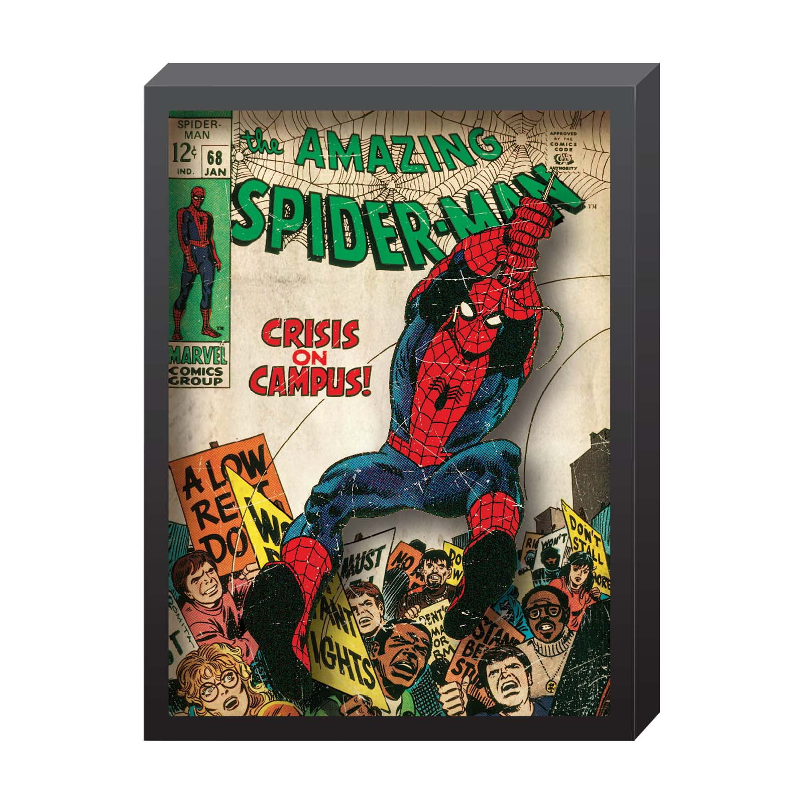 Marvel, SpiderMan, Comic Printed Glass in Shadowbox Frame