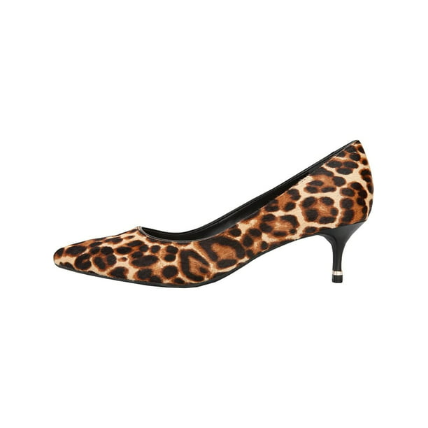 KENNETH COLE Womens Beige Leopard Print Morgan Pointed Toe Kitten Heel Slip  On Pumps 8 