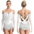 thumbnail image 1 of Aislor Justaucorps de Danse à Paillettes pour Femmes avec Strass, Robe de Danse Jazz Latine à Franges avec Gants Ivoire S, 1 of 7