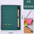 thumbnail image 2 of Bxaolu Spiral Notebook with Pen in Holder, Sticky Notes, Page Marker Colored Index Tabs Flags, 4.7"x5.9" Kraft Paper Cover A6 Small Pocket Notebooks (Green), 2 of 9