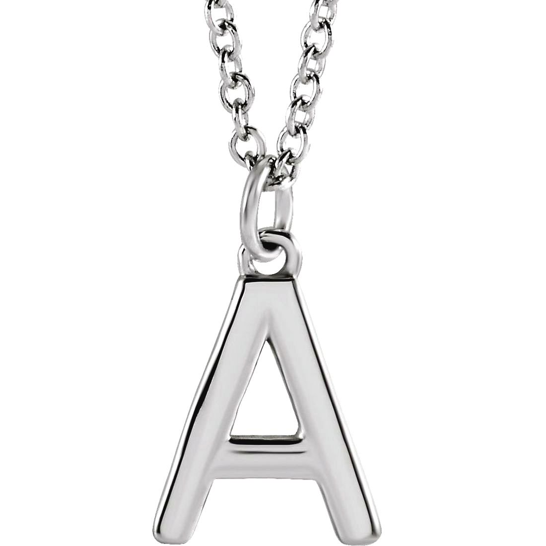 14k White Gold Letter Name Personalized Monogram Initial A 9.5x6.93mm 18 Inch Polished Initial Necklace Pendant Necklace