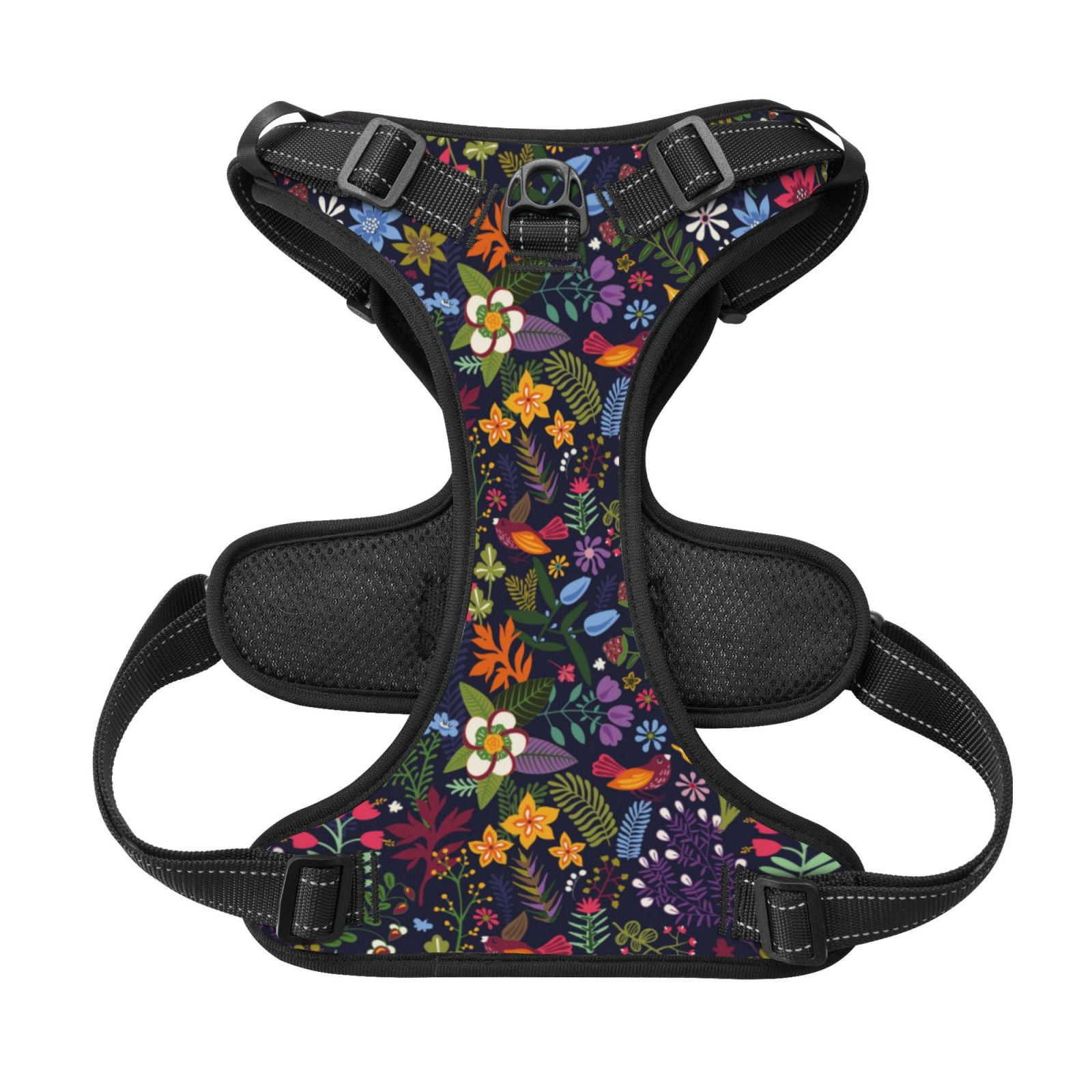 Kdxio Flowers And Birds Print No Pull Dog Harness Adjustable Reflective Oxford Easy Control Medium Large Dog Harness for Training and Everyday-Small