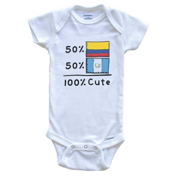50% Colombian Plus 50% Guatemalan Equals 100% Cute Colombia Guatemala Flags Baby Bodysuit, 0-3 months white