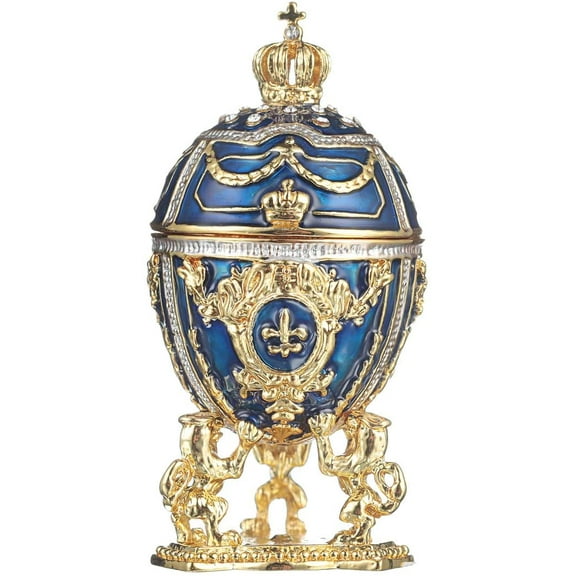 danila-souvenirs Faberge style Egg / Trinket Jewel Box with Lions & Emperor's Crown 3'' (7.5 cm) blue