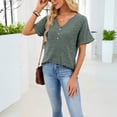 thumbnail image 6 of vigerkar Womens Shirts Short Sleeve Casual Ribbed V Neck Tops Button Up Tunic Blouse Summer Clothes (AG, L), 6 of 9