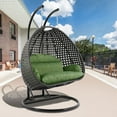 thumbnail image 4 of LeisureMod 2 Person Wicker Egg Chair Outdoor Indoor Bedroom Patio Hanging Lounge Swing Hammock Chairs with Black Stand and UV Resistant Cushions (Dark Green), 4 of 5