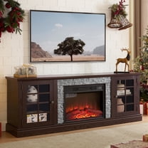 UHOMEPRO Fireplace TV Stand for TVs up to 80", White Large Entertainment Center with 23" Electric Fireplace for Living Room, 70" Modern TV Stand with 2-Door Storage