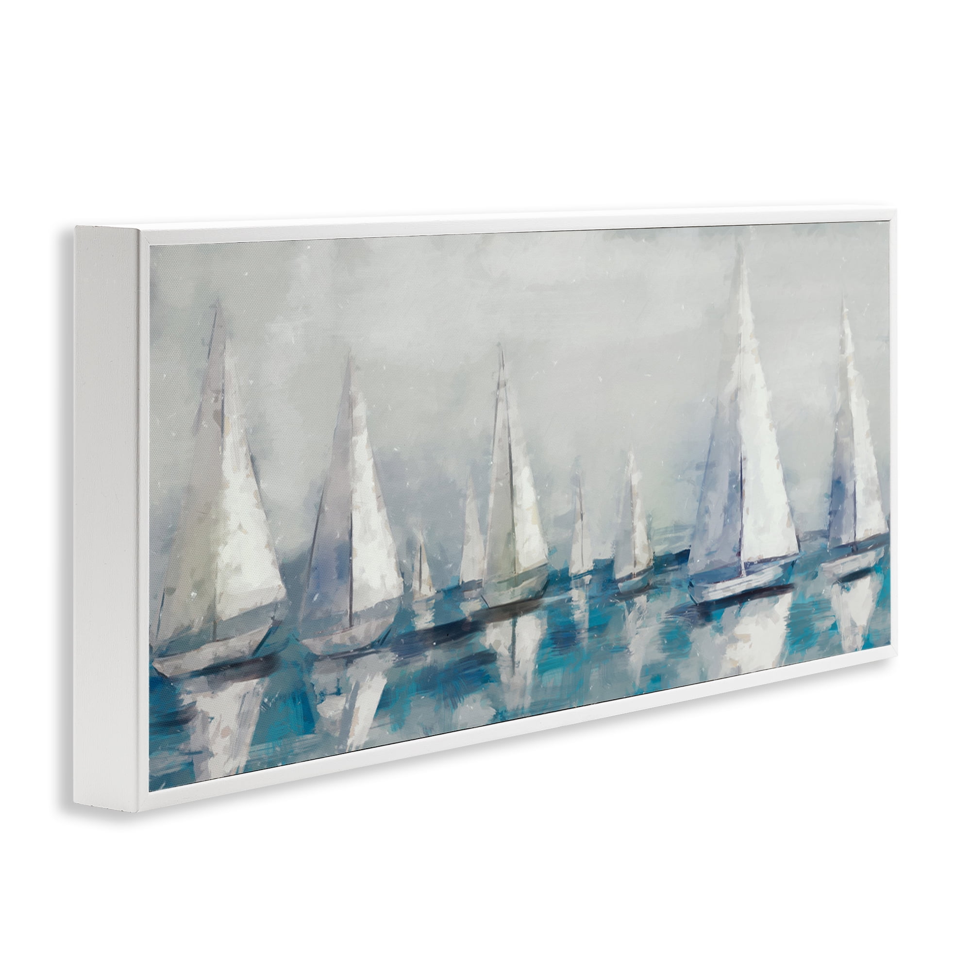Stupell Industries Sailing Fleet Boats Transportation Painting White Framed Art Print Wall Art, 30 x 13
