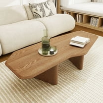 MDAQMD 47.2" Abstract Shaped Coffee Table,Ash Wood Veneer Minimalist Center Table, Walnut Coffee Table,Mid Century Modern Coffee Table for Living Room