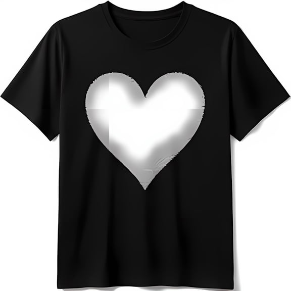 Sparkly Silver Heart Design Black T-Shirt Stylish Short Sleeve Top