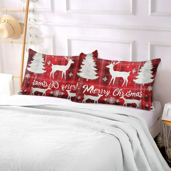 Pillow Case Plush Pillow Reindeer and Christmas Trees Case standard size/King size/Queen size Bed Pillow Pillowcases