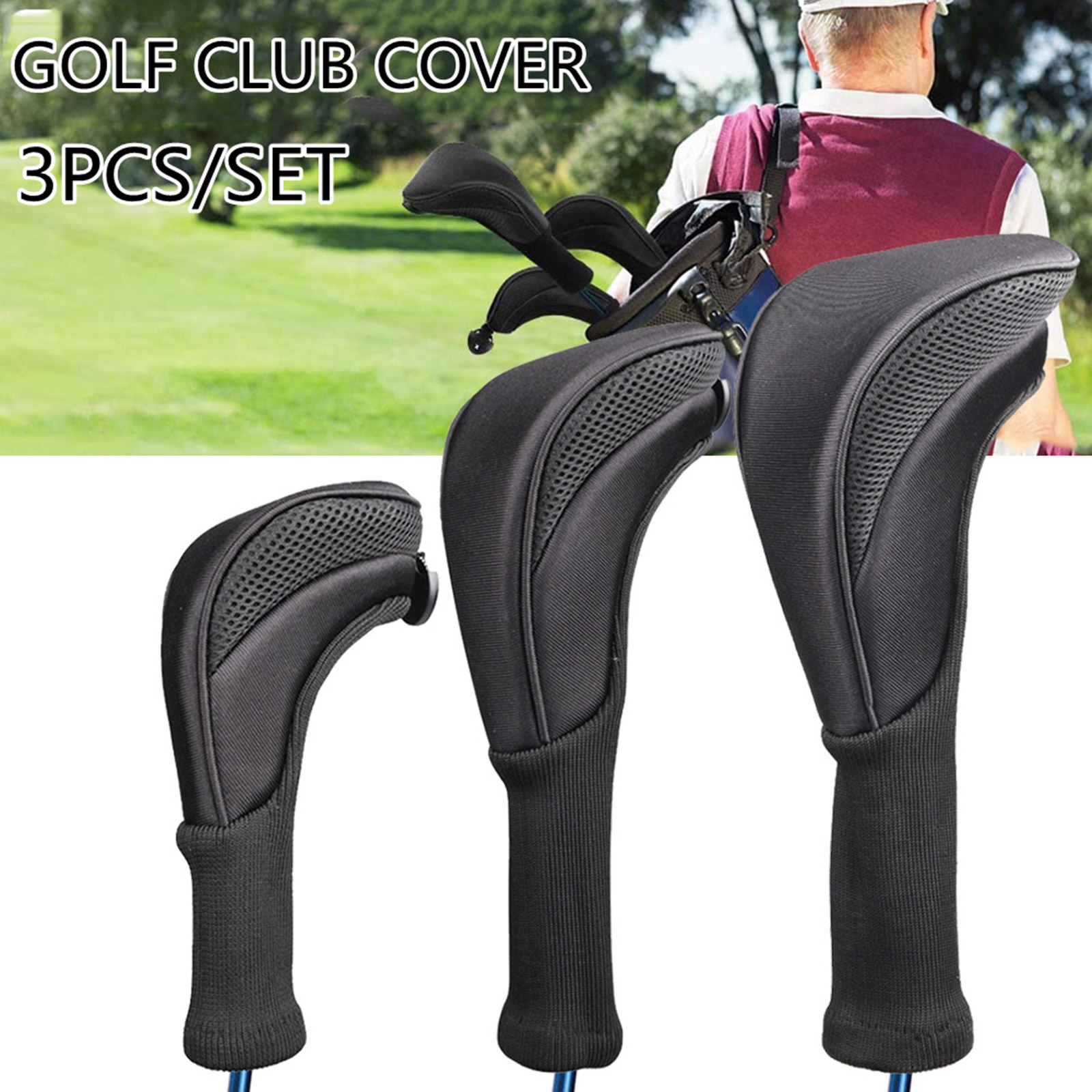 NEXAVKPR 3Pcs Long Neck Mesh for Head Covers for Fairway Woods Driver Hybrids, Golf Club Headcovers Set with Interchangeable No.