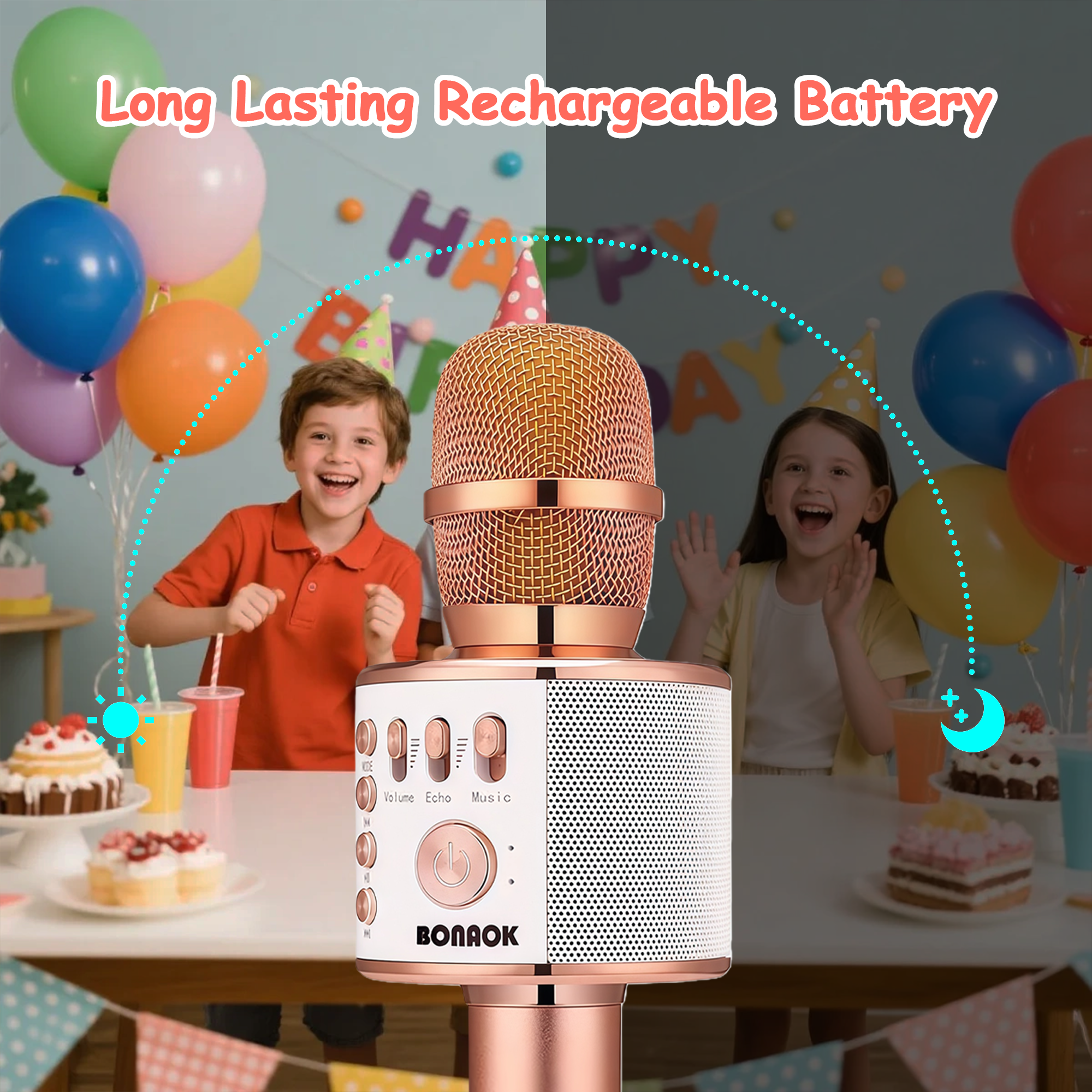 Bonaok Wireless Karaoke Microphone with LED Lights, Rose Gold photo 6