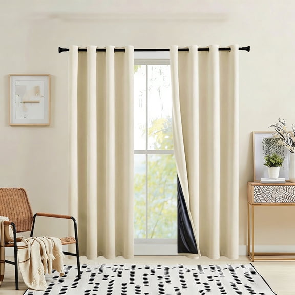 Living Room Completely Shaded Draperies, Privacy Protection & Noise Reducing Ring Top Drapes, Black Lined Insulated Window Treatment Curtain Panels,98"Lx39"W