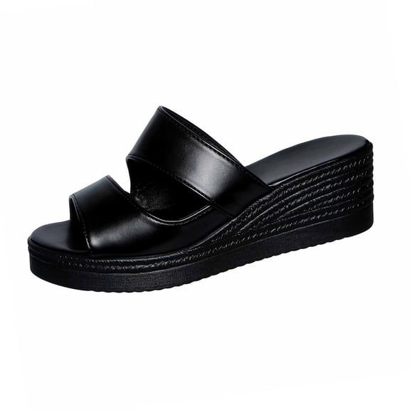 DeHolifer Women's Wedge Sandals Peep Toe Thick Sole Casual Slip-On for Summer Comfort PU