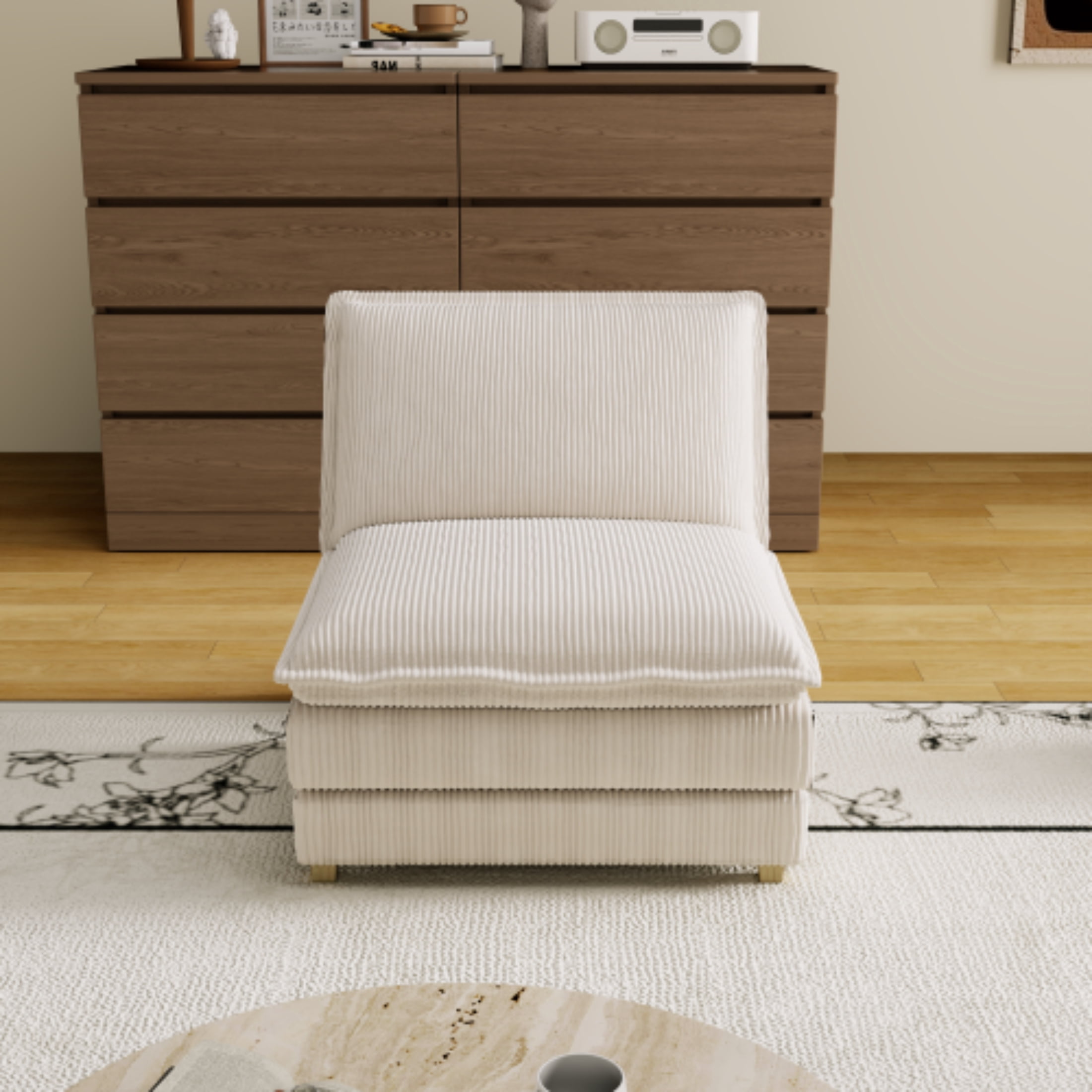 Vinform Upholstered Armless Sofa Chair, Compose 2/3/4 Seat Couch, Beige