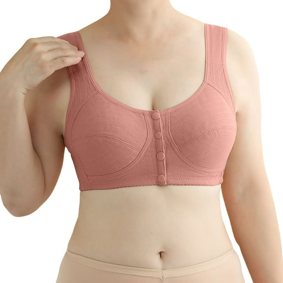 khonts,Women's Front Closure Strech Bras Padded Breathable Full Support Bra Push up Soft Convenient Snap Bralettes Pink 46