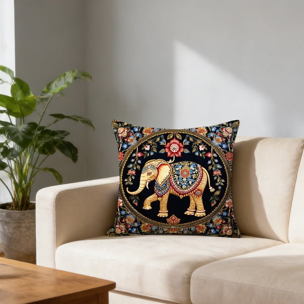 Yunuuuoa Vintage Bohemian Elephant Throw Pillow Cover Polyester Decorative Sofa Bedroom Home Decor Accent Cushion Case Washable