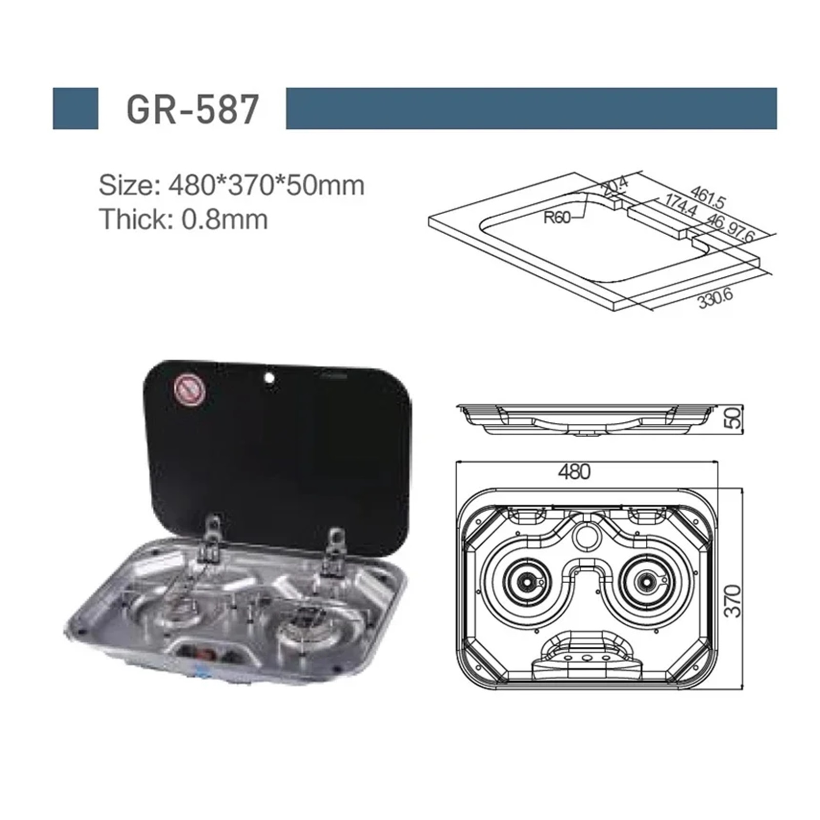 Outdoor RV Camper Kitchen Stainless Steel Gas Double-headed Stove Tools Tempered s Cover 2*1.35KW Camping Car Accessories ,Effortless Installation