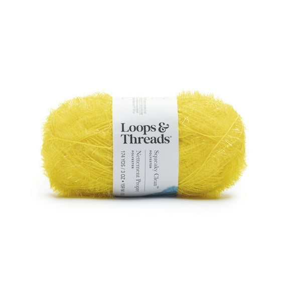 Squeaky Clean Sparkle Yarn by Loops & Threads - Yarn for Knitting - Crochet - Weaving - and Arts & Crafts - Yellow - Polyester - 3 oz