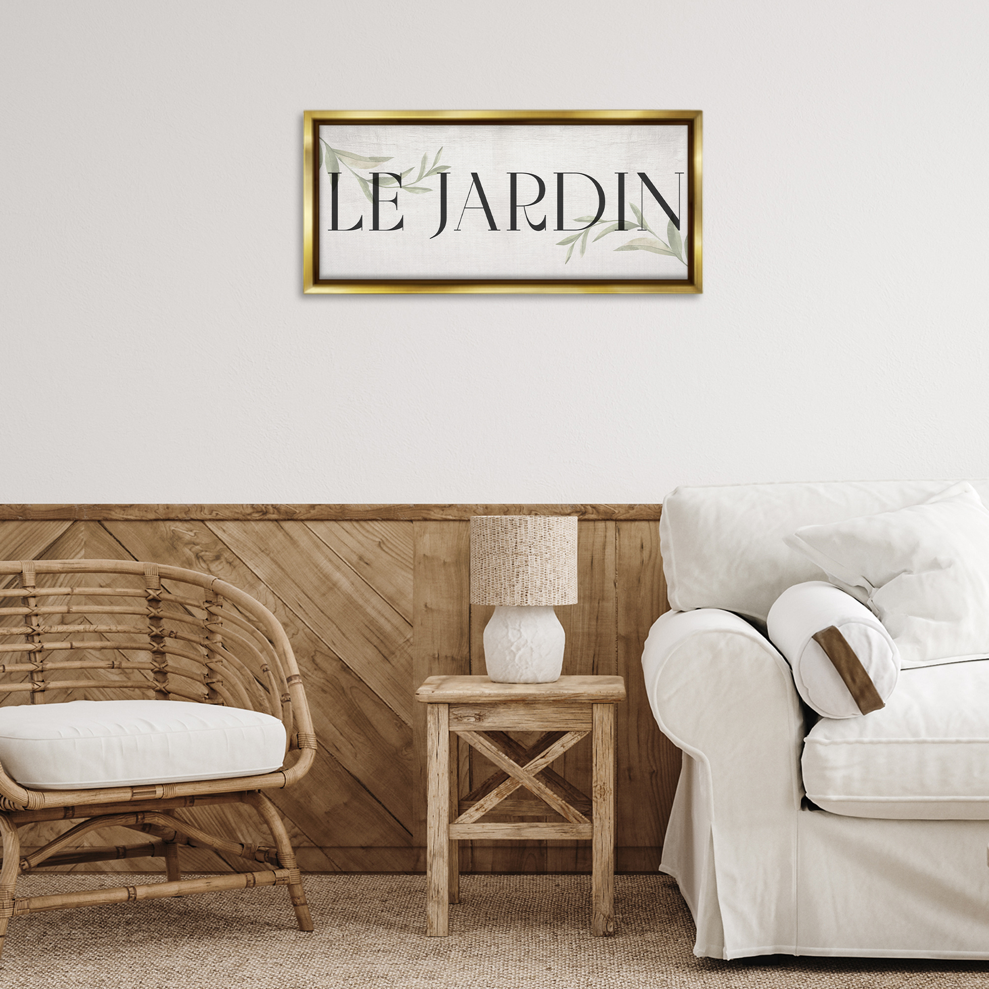 Stupell Industries French Garden Phrase Plants & Flowers Painting Gold Floater Framed Canvas Art Print Wall Art, 25 x 11
