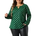 thumbnail image 2 of DARING DIVA Women's Plus Metallic Shiny Dots Blouse 1X Green, 2 of 6