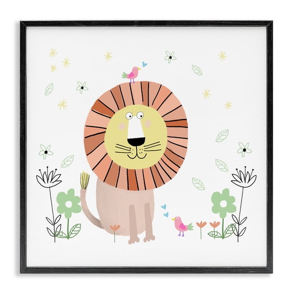 Stupell Industries Farmhouse Floral Baby Lion Illustration Black Framed Giclee Art, 12 x 12, by Carla Daly