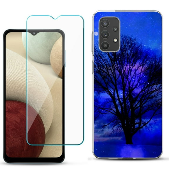 Slim-Fit TPU Phone Case compatible with Samsung Galaxy A32 5G, with Tempered Glass Screen Protector, by OneToughShield ® - Night Tree