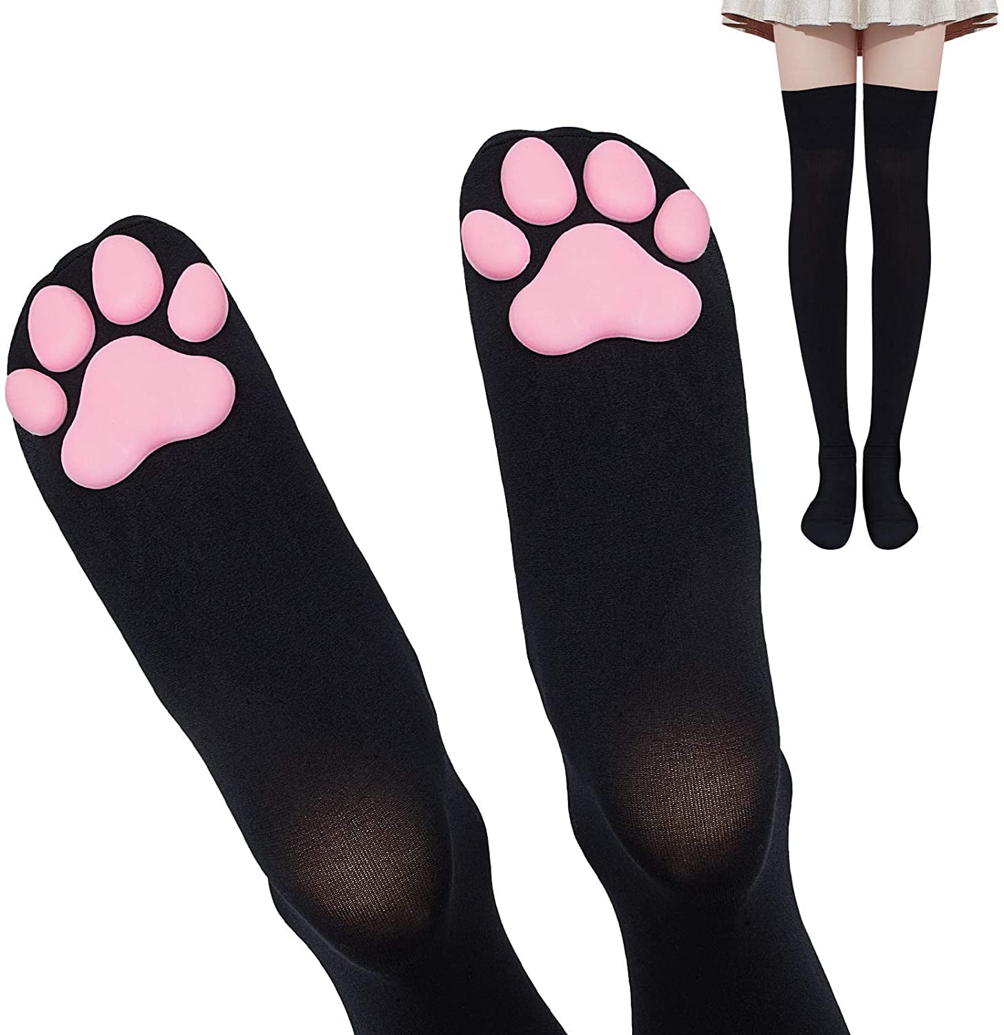 Cat Paw Pad Socks Thigh High Pink Cute 3d Kitten Claw Stockings For