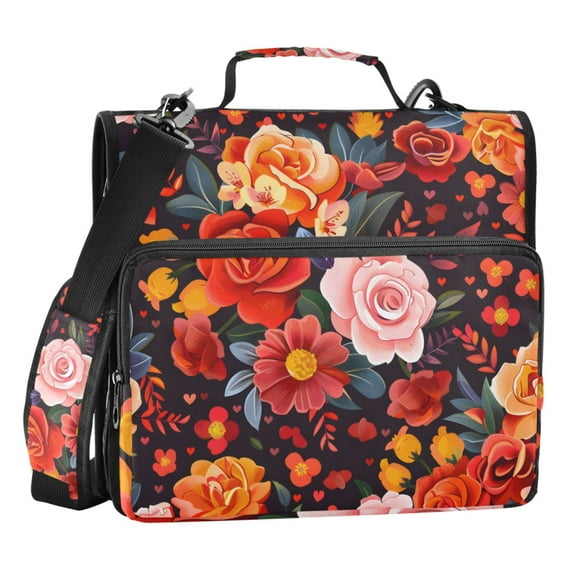 ALAZA Zipper Binder Rose and Flowers 3 Ring Trapper Keeper File Folder Organizer Bag