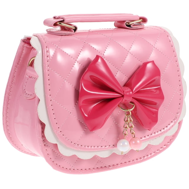 EeaseMX Bolso de mano de piel sintética para niña, pequeño bolso de hombro con lazo, accesorio informal de verano para niña (rosa)