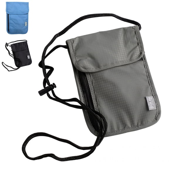 Travel Passport Wallet RFID Blocking Passport Holder Neck Pouch for Women and Men with Adjustable Strap(Gray)