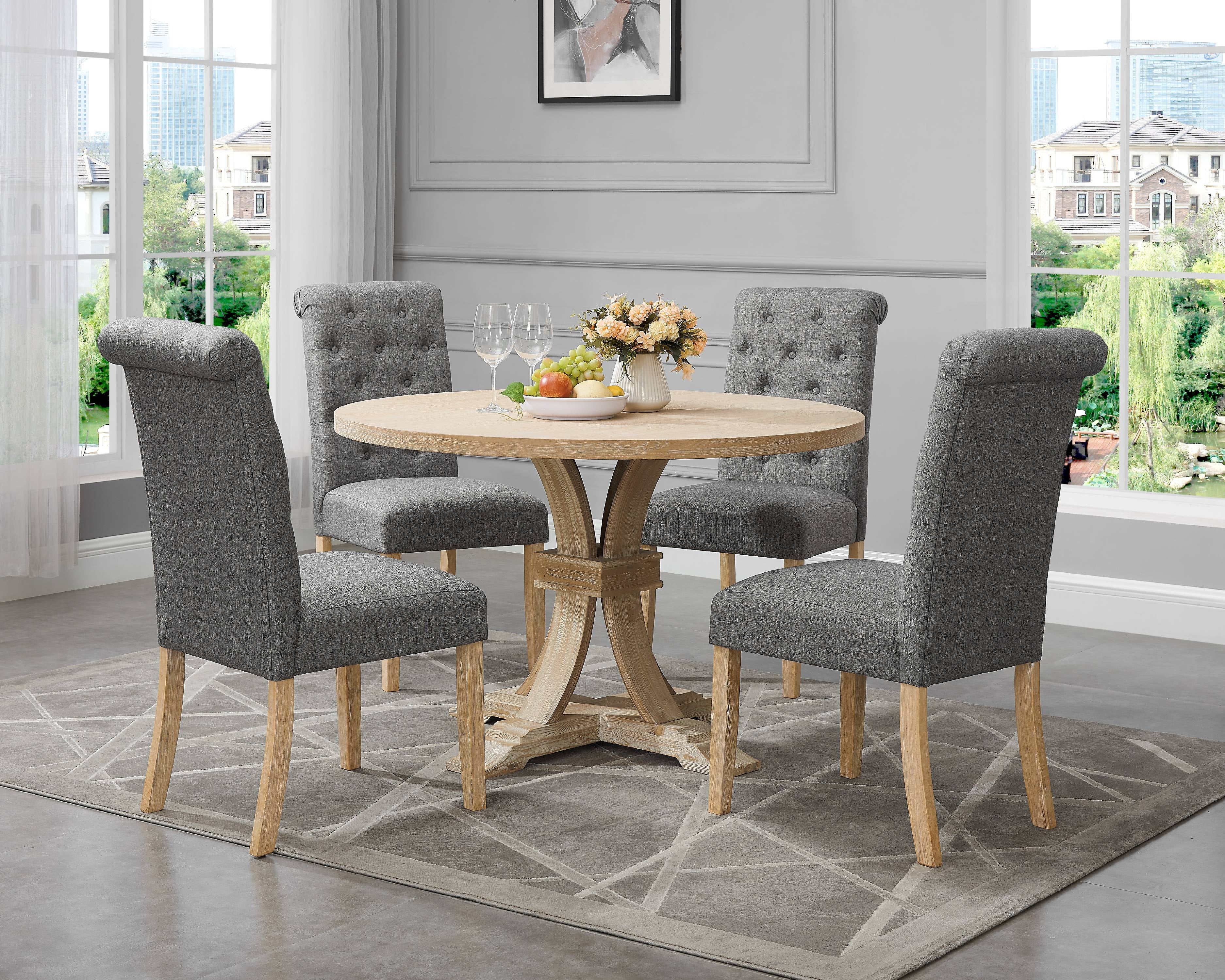 Siena White-washed Finished 5-Piece Dining set, Pedestal Round Table