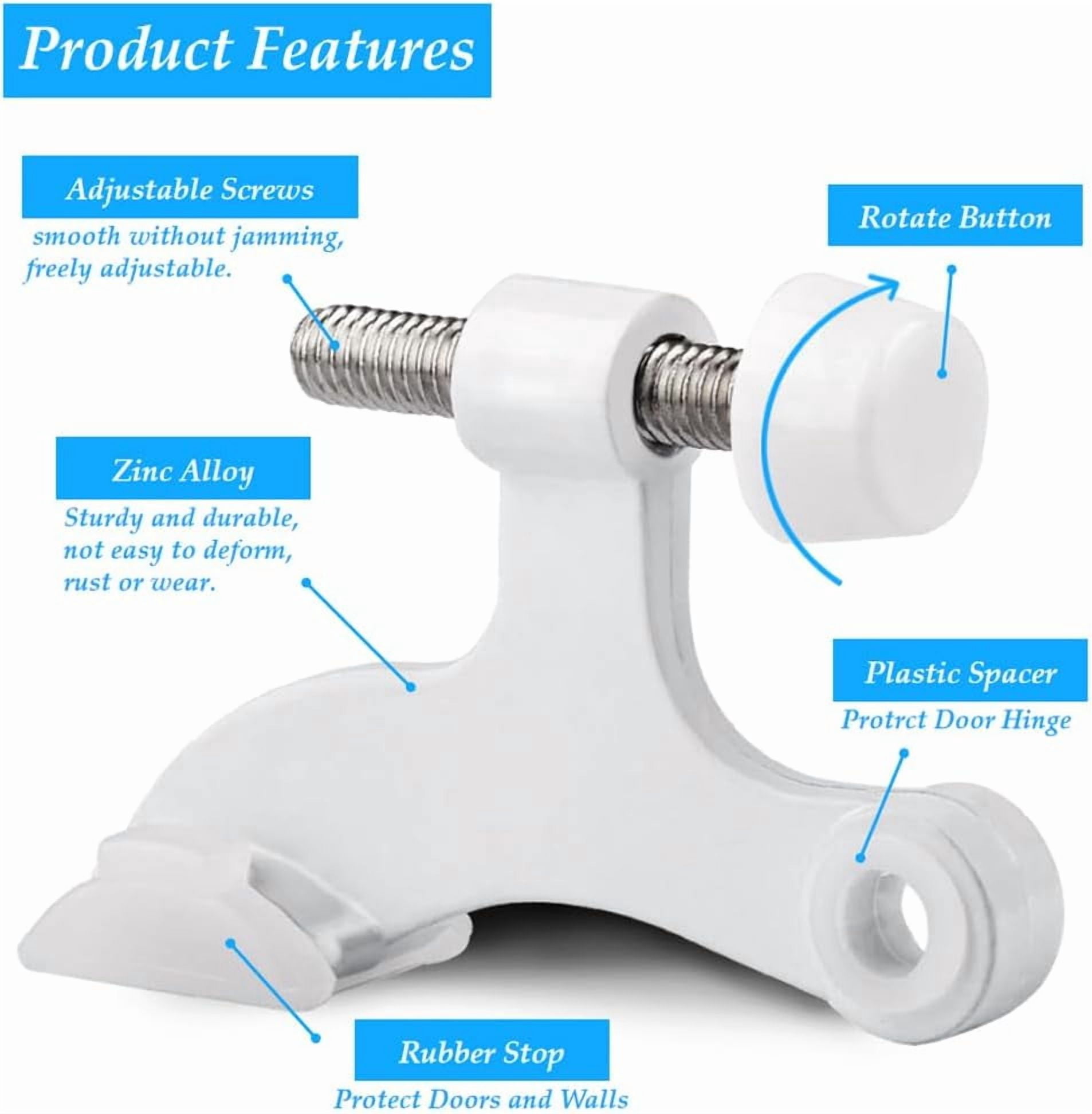 16 Pack Hinge Pin Door Stopper Heavy Duty Metal Adjustable Door Stops with Rubber Bumper Tips (White)
