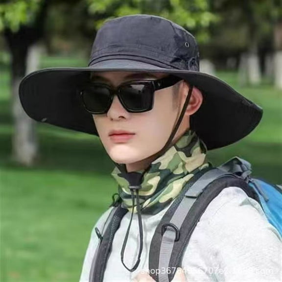 Quivnbaro Men Fishing Hat Sun Protection Outdoor Summer Breathable Wide Brim Sun Hat for Fishing Hiking