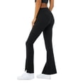 thumbnail image 2 of Langwyqu Solid Color Middle Waist Women Low Cut Casual Pants Split V Shape Flare Leg Long Trousers, 2 of 5