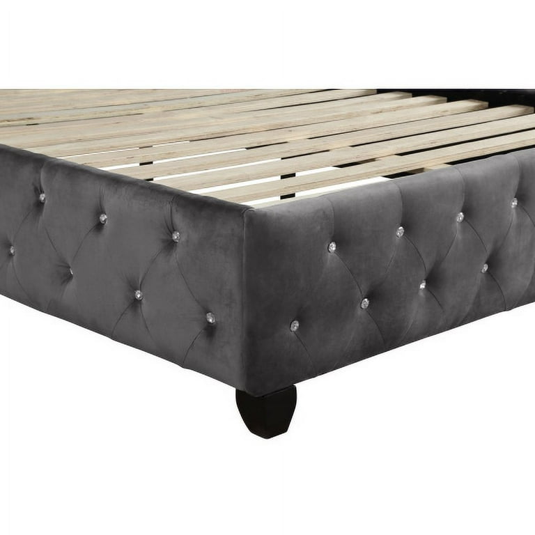 Sophia Queen Bed Vintage Upholstered Bed Solid Wood Frame Luxious Queen Size Platform Bed Modern Wingback Top Luxury Premium Panel Bed Frame with