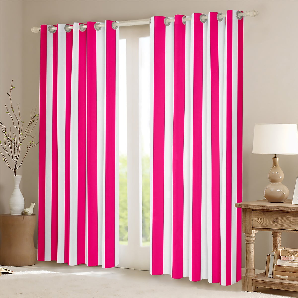 Feelyou Girls Stripes Buffalo Curtains Pack of 2 (42x84 Each), Abstract Geometric Curtains Blackout, Vintage Farmhouse Style Bedroom Curtains, Window Curtains Room Decor