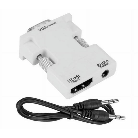 1080P Female HDMI to VGA Male Converter Adapter Dongle - 3.5mm Stereo Audio - for TVs, Speakers, Computers, Laptops, Gaming Consoles, Notebooks, Blu-ray DVD Players & More